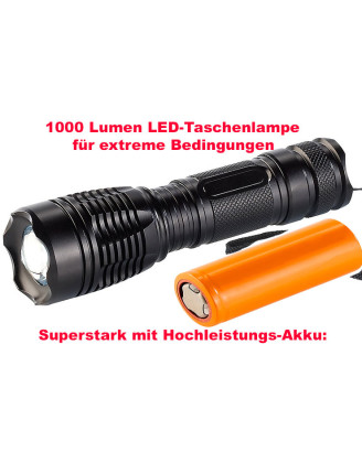 LED-Taschenlampe inkl. Li-Ion Akku und Ladegerät, 1000 lm